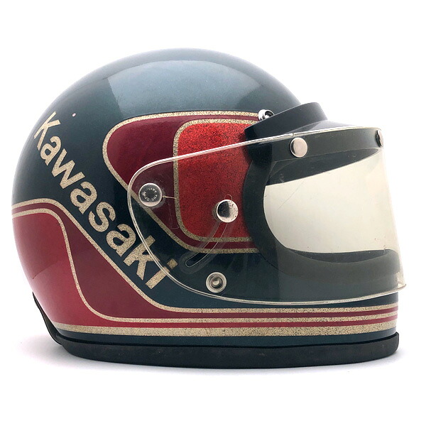 変数式完全無欠遮蔽物付 KAWASAKI NAVY × RED 60糎 【外国で直輸入中古品】フルフェイスヘルメット 族地獄 オンロード カワサキ 米国海軍 紺色 赤いこと 赤いこと L大いさ