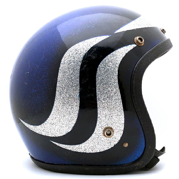 SAFETECH 2SWOOSH NAVY × SILVER 59cm 【海外直輸入中古品】 スモールジェットヘルメット オープンフェイス アメリカン セーフテック ネイビー 紺色 シルバー 銀色 ラメ メタルフレーク M～Lサイズ