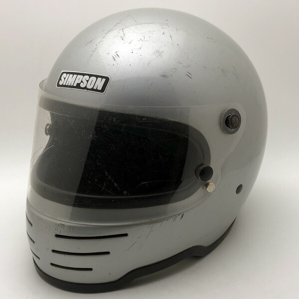 完全無欠遮蔽物付 SIMPSON M61 SILVER 55糎 【外国で直輸入中古品】フルフェイスヘルメット 族地獄 オンロード シンプソン model61 真似形61 しろがね色 しろがね色 XS～S大いさ