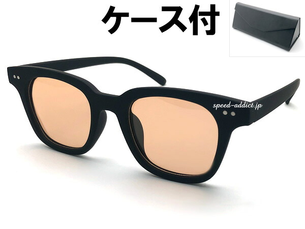 POLARIZED WELLINGTON RUBBER FRAME SUNGLASS（偏光ウェリントンラバーフレームサングラス）艶消しBLACK × LIGHT BROWN + メガネケース BLACK マットブラック ライトブラウン 偏光レンズ スクエア 伊達メガネ カジュアル シック