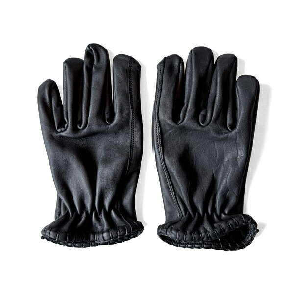 SIGNAL GLOVE（シグナルグローブ）No.02 BLACK &times; BLACK LACE バイク手袋 レザーグローブ バイクアイテム ツーリングアイテム 防風 耐風男女兼用 シンプル 定番 本革 レザーグローブ カウハイドレザー 裏地無し バイカー チョッパー 旧車｜SPEED ADDICT 店