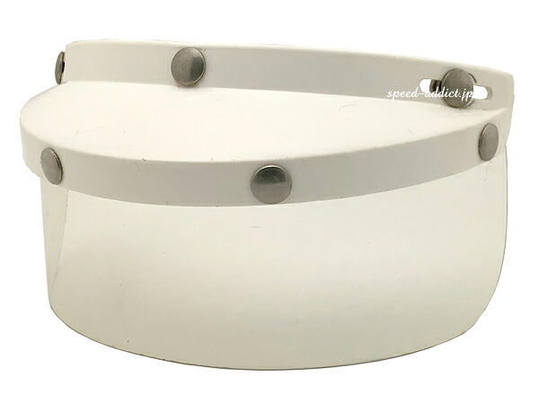 70's VINTAGE BUCO MODEL 1126 VISTA SHIELD VISOR（70sビンテージブコモデル1126ビスタシールドバイザー）WHITE &times; CLEAR ホワイト 白 クリア 透明 ブーコ enduro ジェットヘルメット 当時物 汎用 泥除け 雨除け 日除け 3スナップ 3snap ｜SPEED ADDICT 店