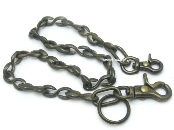 真鍮無垢(鋳物)DOUBLE CLIP WALLET CHAIN S字小(BRASSブラス無垢イモノダブルクリップウォレットチェーンS字小)燻し仕上げ 金アンティークゴールドナスカン付きフックコードメンズ長財布サイフキーホルダーベルトループ男女兼用男性|SPEED ADDICT 店