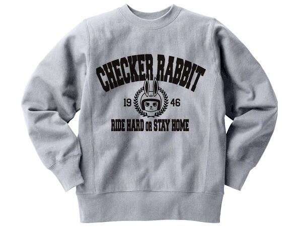 Reverse Weave TYPE CHECKER RABBIT COLLEGE LOGO SWEAT（リバースウィーブタイプチェッカーラビットスウェット）GRAY 杢グレー ラビットスクーター ジュニア スーパーフロー s301 s601 鉄スクーター シルバーピジョン ウサギ うさぎ 兎