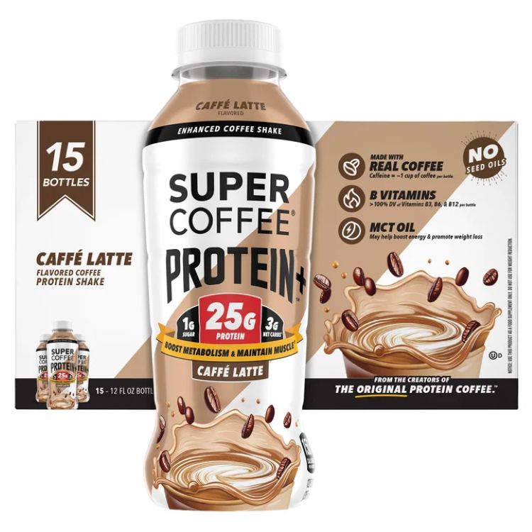 スーパーコーヒー プロテインプラス 25g カフェラテ 355mL 15本セット Super Coffee Protein+ 25g Shakes, Caffe Latte, 12 fl oz, 15-pack 【お取り寄せ商品】|アメリカサプリ専門スピードボディ