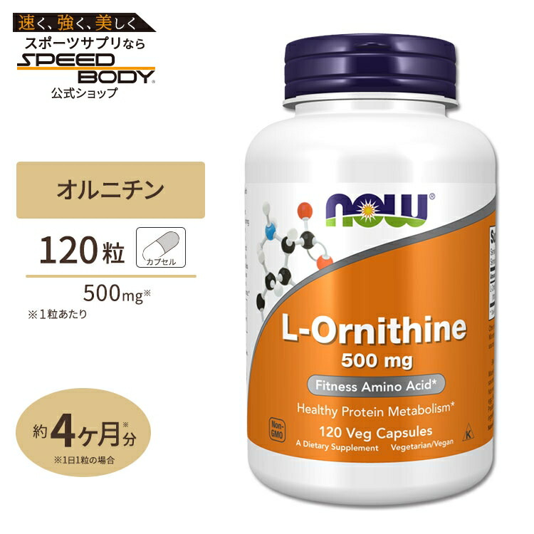 L-オルニチン 500mg (約4か月分) 3粒1500mgの「L-オルニチン」を配合 120粒 NOW Foods (ナウフーズ)|アメリカサプリ専門スピードボディ