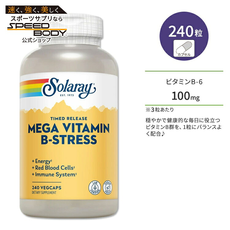 ソラレー メガ ビタミンB 240粒 ベジカプセル Solaray Mega Vitamin B-Stress Timed-Release Veggie Capsules サプリメント ビタミン ビタミンC チアミン リボフラビン ナイアシン タイムリリース
