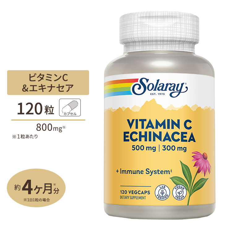 ソラレー ビタミンC with エキナセア 1000mg ベジタリアンカプセル 120粒 Solaray Echinacea Root  VegCap体調 管理 健康 話題 対策 習慣 初売り