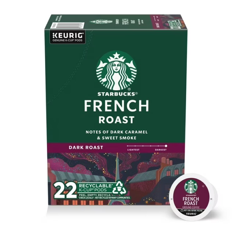 スターバックス フレンチロースト ダークロースト Kカップ 22個 Starbucks French Roast, Hot or Iced Coffee, Dark Roast K-Cup Coffee Pods, 22 Count 【お取り寄せ商品】