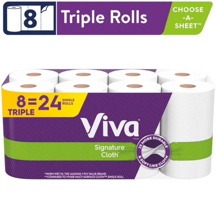 ビバ シグネチャークロス ペーパータオル 3倍巻 8ロール入り Viva Signature Cloth Paper Towels, 8 Triple Rolls 【お取り寄せ商品】