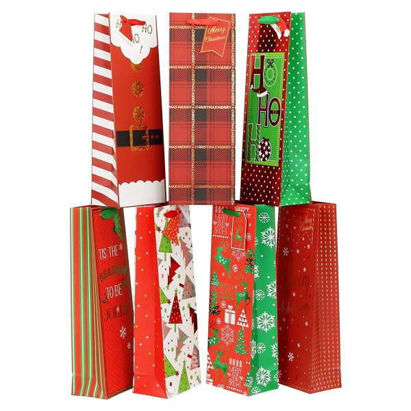ワインボトル用ギフトバッグ 7枚セット ペーパーバッグ 紙袋 クリスマスラッピングバッグ 日本未入荷 クリスマスギフト用 7種類のデザイン 手提げバッグ