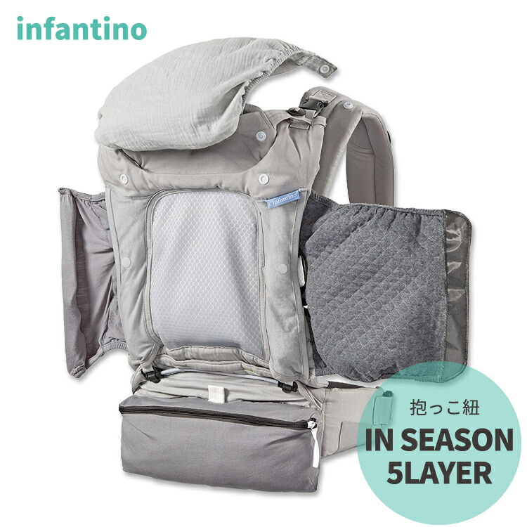 訳ありセール格安 インファンティーノ インシーズン 5レイヤー 抱っこ紐 Infantino In Season 5layer 天候 オプション 4way ベビー 幼児 人間工学 M字型 キャリア 3 6kg 18 1kg Fucoa Cl