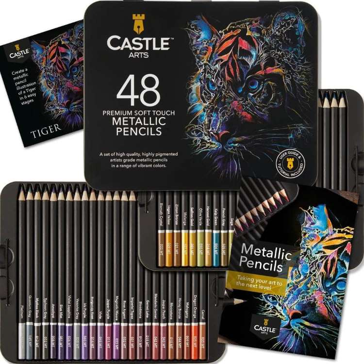 キャッスルアートサプライ 48色 メタリック色鉛筆セット Castle Art Supplies 48 Piece Metallic Colored Pencil Set 【お取り寄せ商品】【合わせて買いたい】｜アメリカサプリ専門スピードボディ
