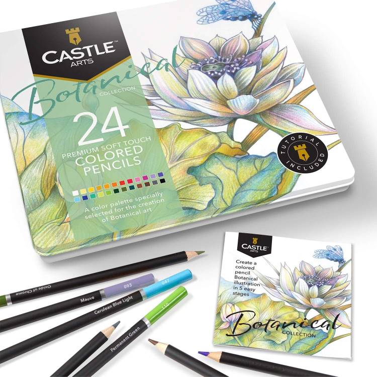 キャッスルアートサプライ 24色鉛筆セット (ブリキ箱入り) Castle Arts Themed 24 Colored Pencil Set in Tin Box, perfect colors for Botanical Art. 【お取り寄せ商品】【合わせて買いたい】