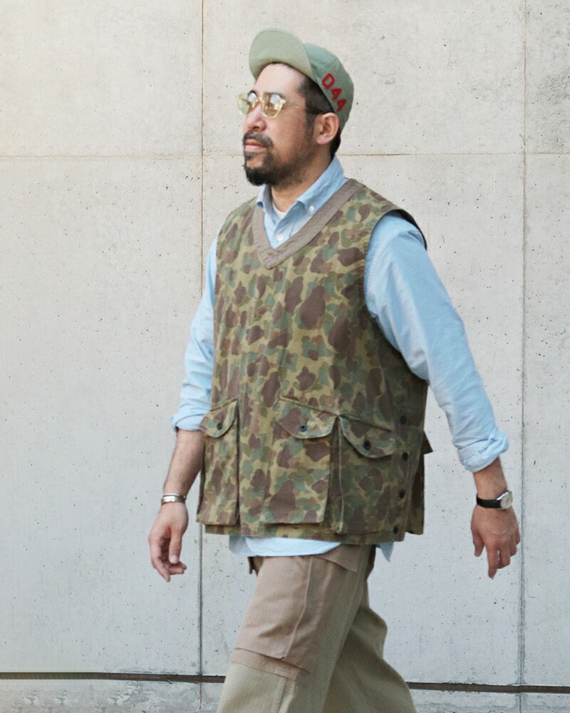 ≪クーポン券!客体商いもの≫ ナイジェル・ケーボン PULLOVER FISHING VEST DUCK HUNTER CAMO GREEN \u003cBR\u003eNIGEL CABOURN