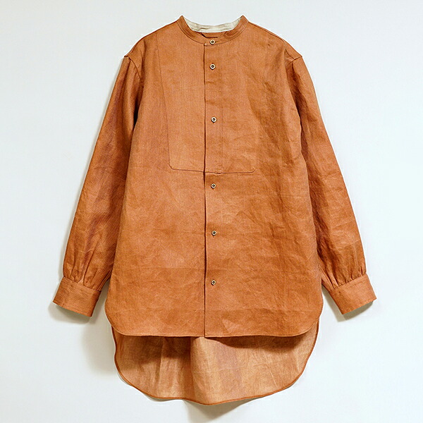 ナイジェル・ケーボン OX'ED SILVER FISHERMAN SHIRT KAKISHIBU LINEN BROWN NIGEL CABOURN