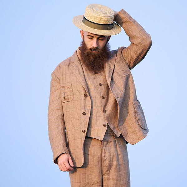 ≪引き換え証!客体商いもの≫ ナイジェル・ケーボン OX\u0027ED SILVER RANCH WORKER JACKET HEMP LINEN CHECK BROWN NIGEL CABOURN