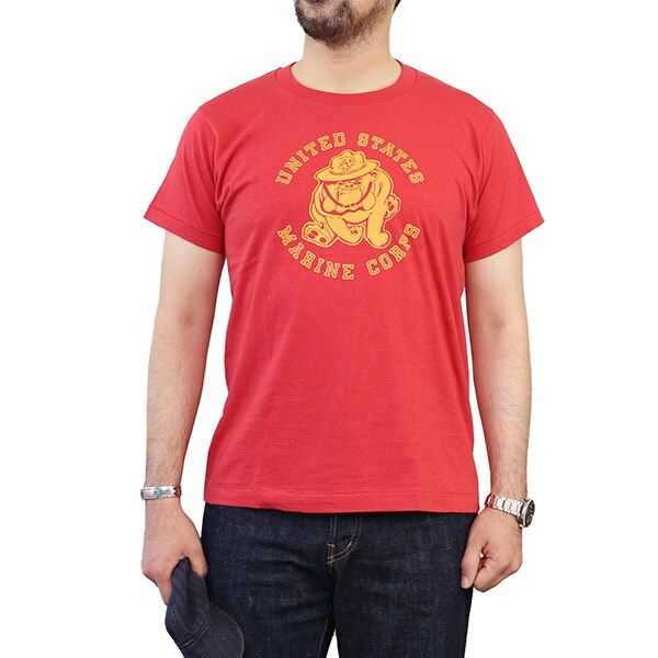 イーストマン・レザー・クロージング T-SHIRT U.S.M.C. 1960s SERGEANT MAJOR JIGGS BULLDOG PRINT RED EASTMAN LEATHER CLOTHING
