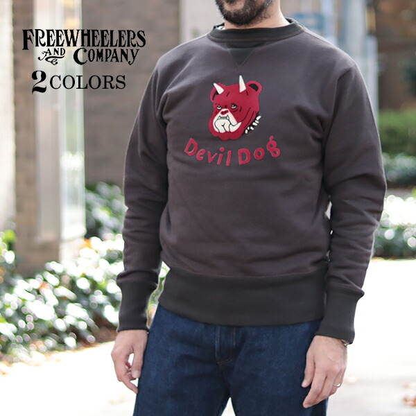 フリーホイーラーズ DOUBLE V SWEAT SHIRT DEVIL DOG CUSTOM MODEL MEDIUM WEIGHT FLEECE 2 COLORS FREEWHEELERS