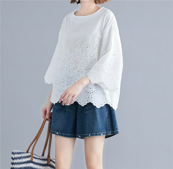 楽天市場 送料無料 スカラップレース切替プルオーバー トップス スカラップ 切替 夏服 レディース レース 半袖 5分袖 フレンチ ゆったり 夏 春夏 ブラウス 女性 普段着 おしゃれ かわいい 可愛い レーストップス 刺繍ブラウス 花柄 春 新作 刺繍トップス Sperling