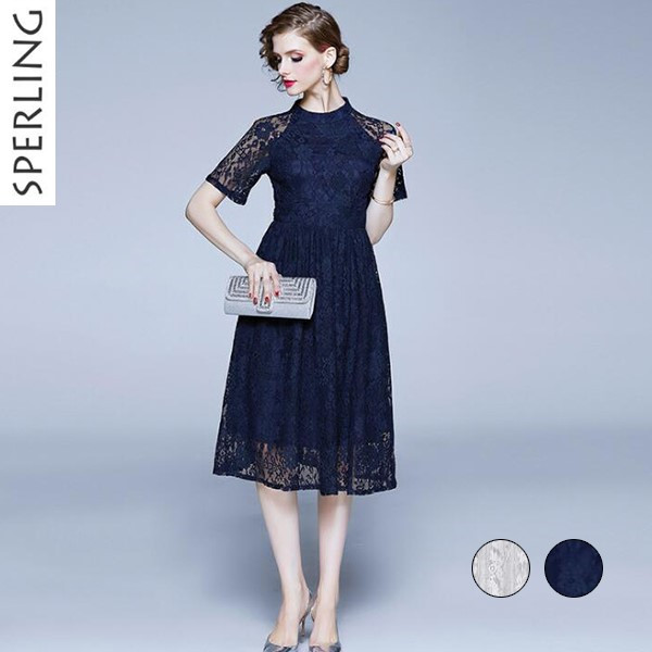 楽天市場 送料無料 パーティードレス レース袖 シースルー袖 膝丈 ワンピース 結婚式 披露宴 お呼ばれ 5分袖 コクーン 美ライン フォーマル 上品 レディース 春 夏 秋 冬 入学式 シンプル ドレスワンピ ラップドレス 花柄レース 礼服 喪服 お呼ばれ 半袖 Sperling