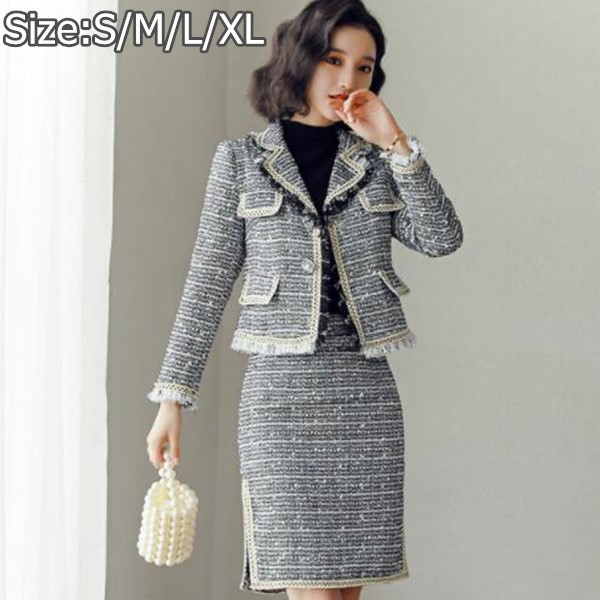 楽天市場 送料無料 セットアップ セットアップレディース秋冬 ツイード生地 セットアップ スカートスーツ ママスーツ フォーマル 謝恩会 結婚式 七五三 キャバ キャバ キャバスーツ 大きいサイズキャバスーツ ノーカラーツイードセットアップスーツ 母 レディース 出勤