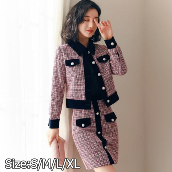 正規激安 楽天市場 送料無料 セットアップ セットアップレディース秋冬 ツイード生地 セットアップ スカートスーツ ママスーツ フォーマル 謝恩会 結婚式 七五三 キャバ キャバ キャバスーツ 大きいサイズキャバスーツ ノーカラーツイードセットアップスーツ 母