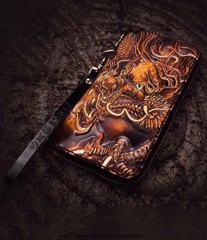 長財布 メンズ レザー ウォレット 革 レトロ 動物 ロング ジッパー ストラップ カジュアル ドラゴン｜G＆Mグローバルマーケット