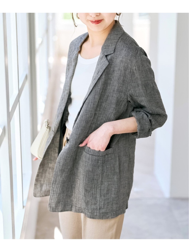 《手洗い可》エアリーリネン1Bジャケット Spick & Span スピックアンドスパン ジャケット・アウター テーラードジャケット・ブレザー グレー ベージュ ブラック【送料無料】[ Fashion]