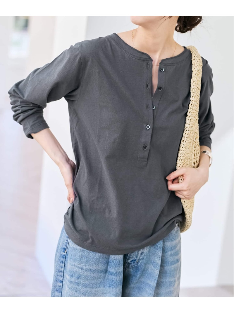 リネン混ヘンリーネックTシャツ Spick \u0026 Span スピックアンドスパン トップス カットソー・Tシャツ ホワイト グレー【送料無料】[ Fashion]
