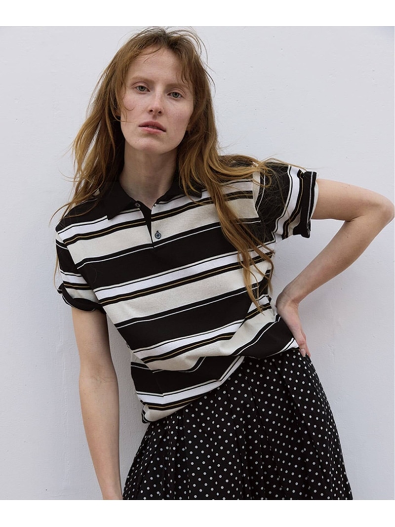 《一部店舗+WEB限定》Glyph Multi Border Knit Poloshirt Glyph スピックアンドスパン トップス ニット ネイビー ブラック【送料無料】[ Fashion]