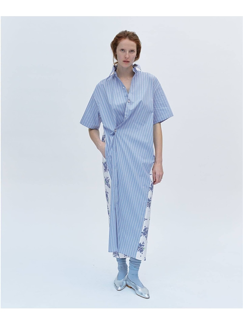 《一部店舗+WEB限定》Glyph Stripe x Flower Print Shirt Dress Glyph スピックアンドスパン ワンピース・ドレス ワンピース ホワイト【送料無料】[ Fashion] 25,344円
