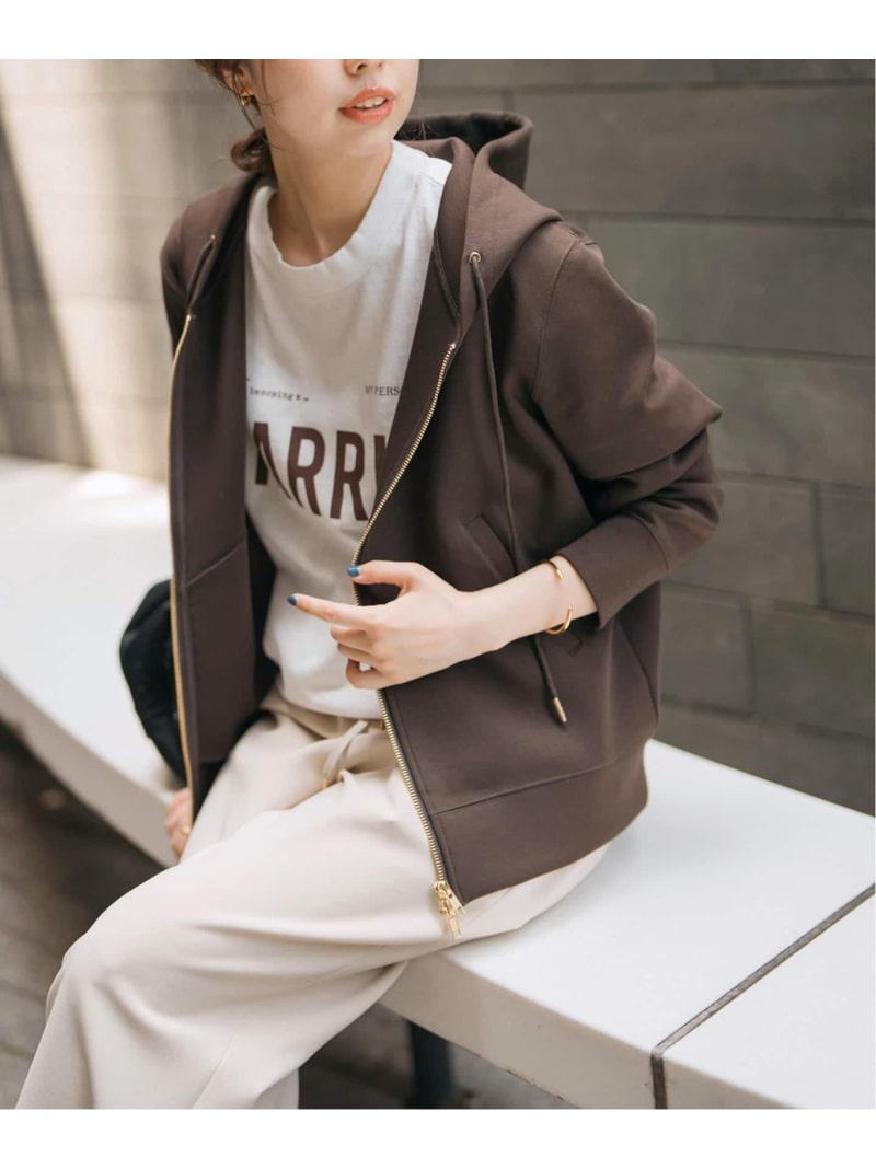《追加5》ストレッチジップフードパーカー Spick & Span スピックアンドスパン トップス カットソー・Tシャツ グレー ブラウン【送料無料】[ Fashion]
