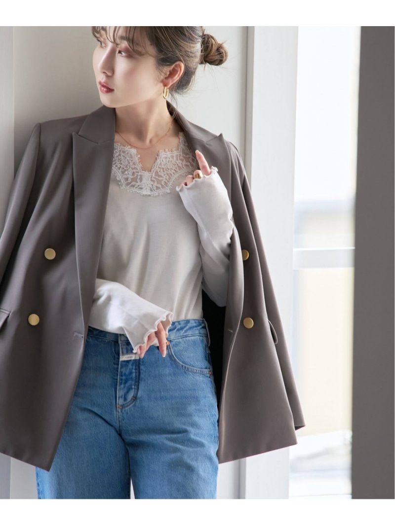 レースドッキングプルオーバー NOBLE ノーブル トップス カットソー・Tシャツ グレー ベージュ【送料無料】[ Fashion]