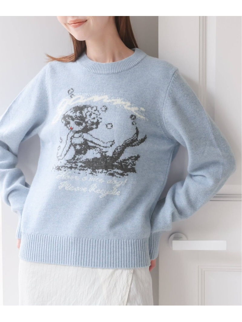 《新宿・WEB限定 / 予約》GANNI / ガニー Graphic Wool Sweater Mermaid U by SPICK&SPAN ユーバイスピックアンドスパン トップス ニット ブルー【先行予約】*【送料無料】[ Fashion]｜Spick＆Span