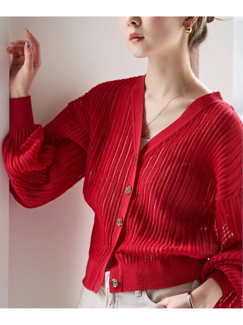 ドロップリブシアーニットカーディガン NOBLE ノーブル トップス カーディガン レッド グレー ホワイト【送料無料】[ Fashion]