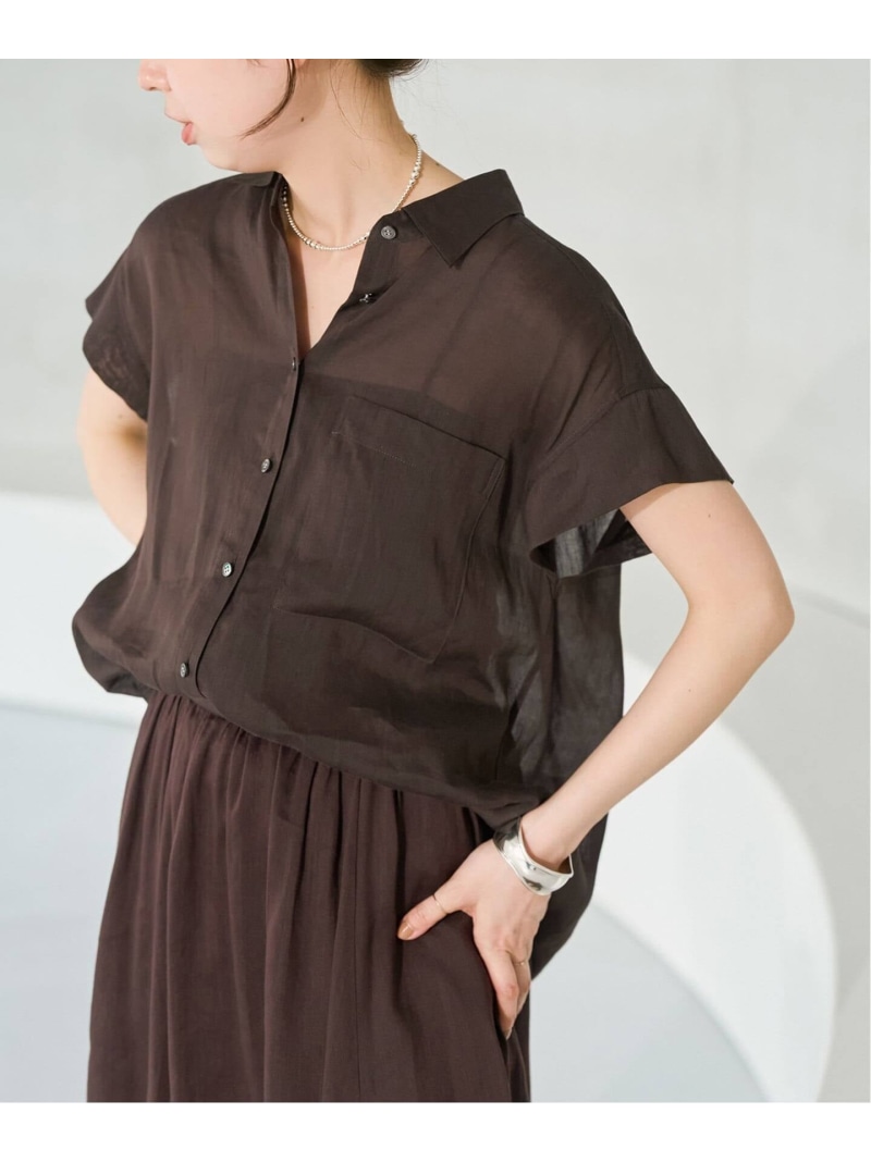 《セットアップ可 / 予約》ラミーブレンドフレンチスリーブシャツ Spick \u0026 Span スピックアンドスパン トップス シャツ・ブラウス ブラウン ベージュ イエロー【先行予約】*【送料無料】[ Fashion]