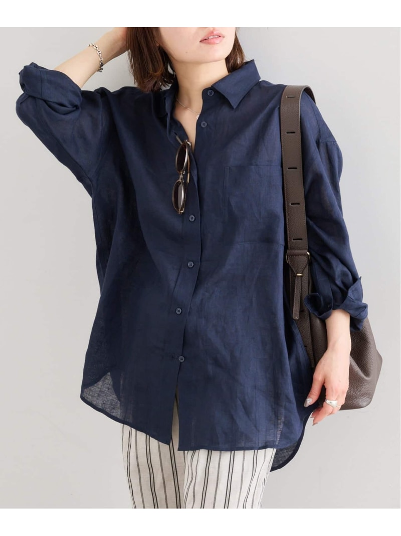 《予約》リネンオーバーシャツ U by SPICK&SPAN ユーバイスピックアンドスパン トップス シャツ・ブラウス ブルー ホワイト ネイビー【先行予約】*【送料無料】[ Fashion]