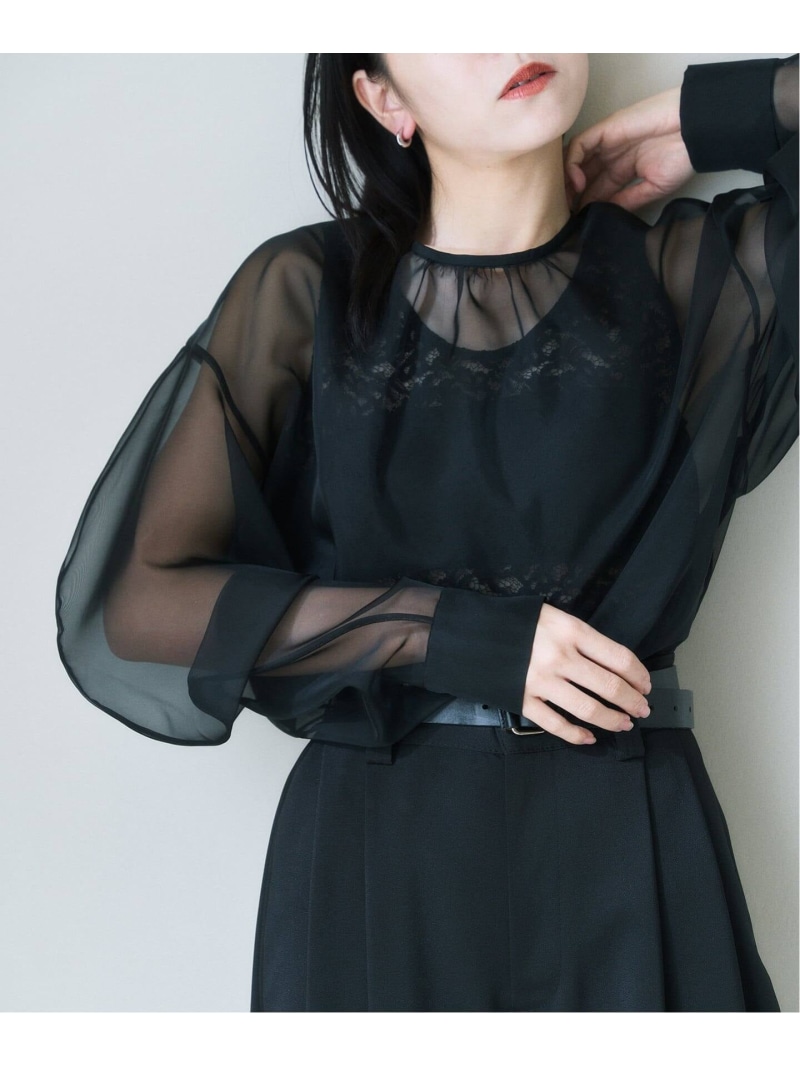 オーガンジーXレースブラウス Spick \u0026 Span スピックアンドスパン トップス シャツ・ブラウス ブラック【送料無料】[ Fashion]