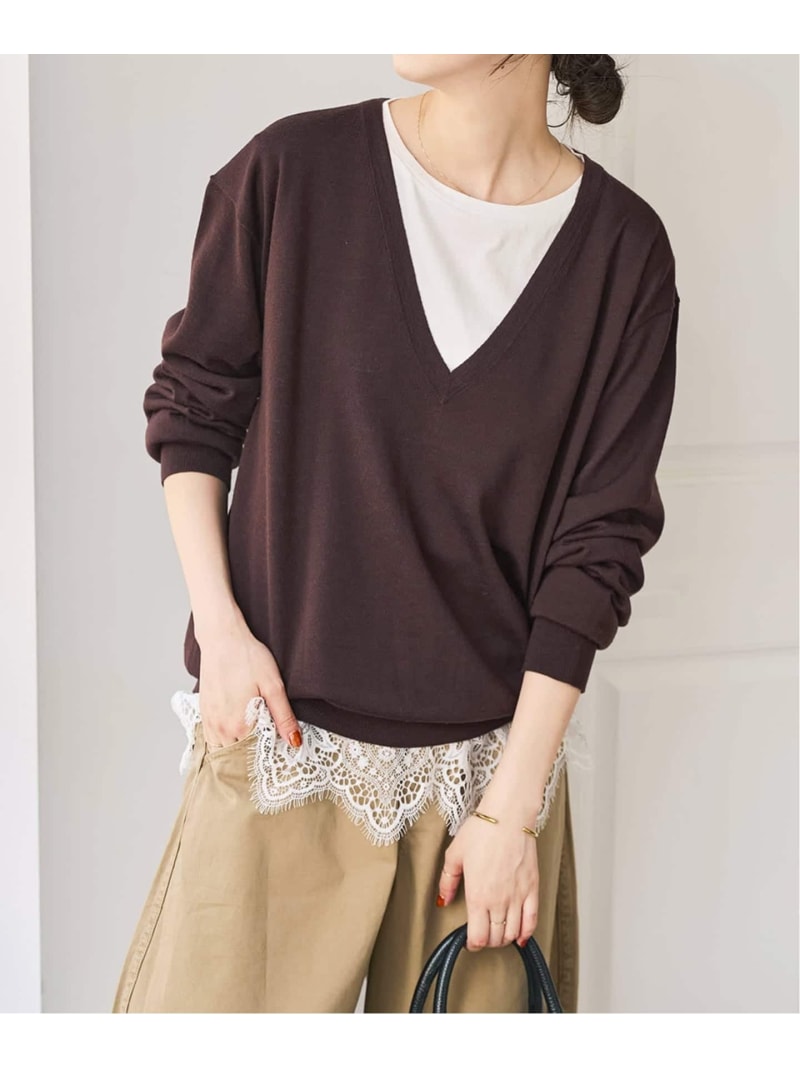 《手洗い可能 / 予約》18G Vネックニット Spick & Span スピックアンドスパン トップス ニット レッド ブラウン ネイビー【先行予約】*【送料無料】[ Fashion]｜Spick＆Span