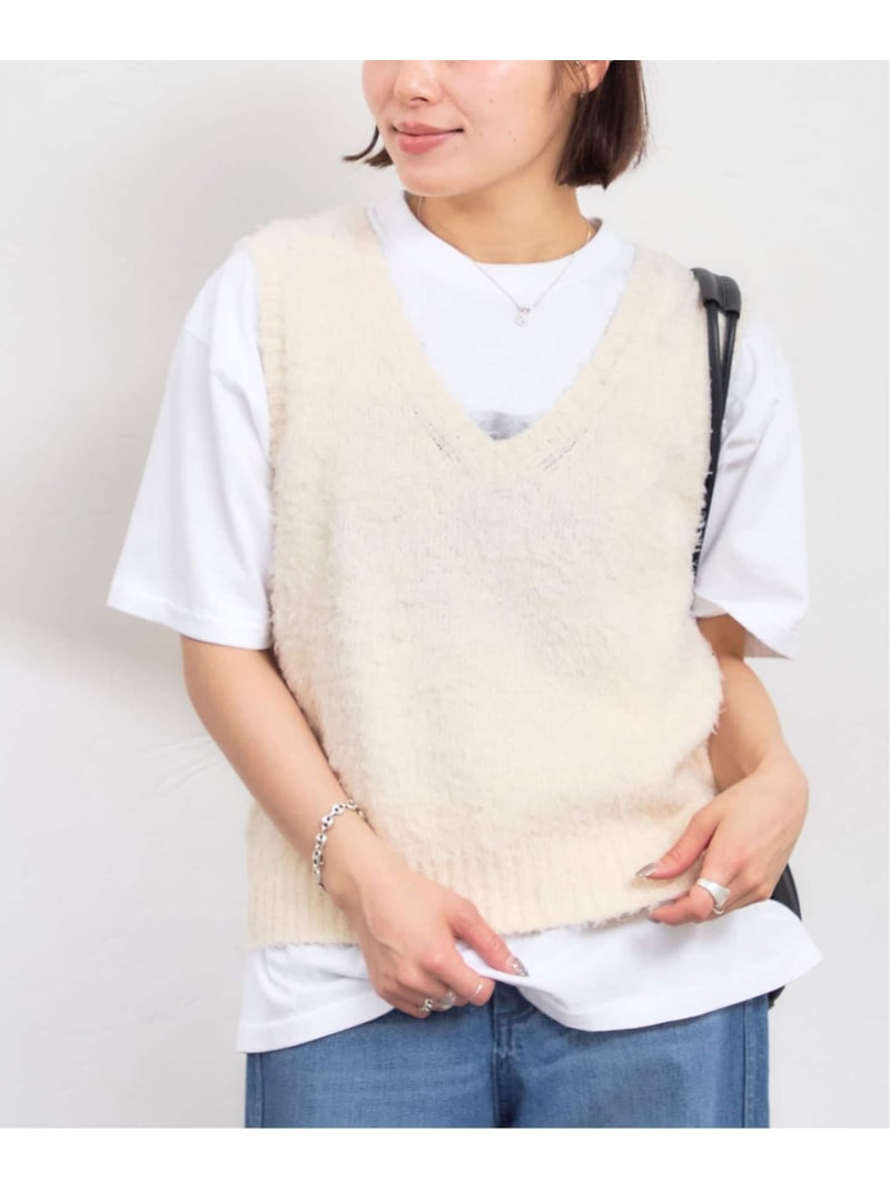 コットンシャギーニットベスト U by SPICK&SPAN ユーバイスピックアンドスパン トップス ベスト・ジレ ホワイト ブラウン レッド【送料無料】[ Fashion]