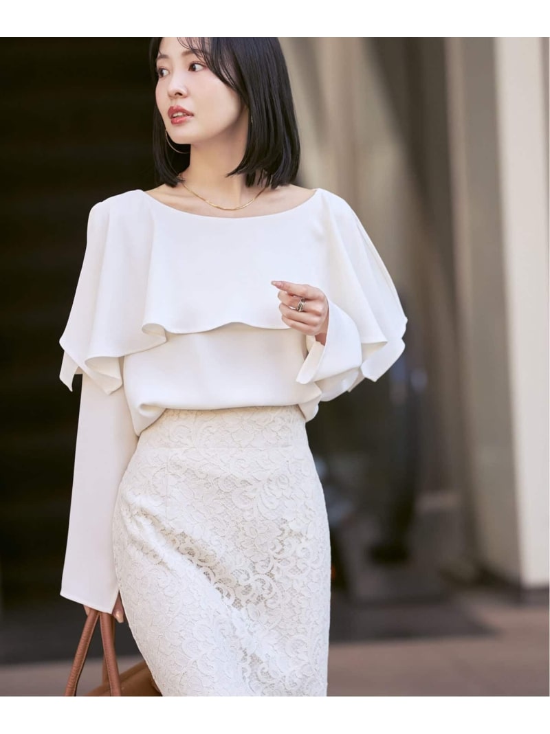 スリットケープブラウス NOBLE ノーブル トップス シャツ・ブラウス ホワイト グレー【送料無料】[ Fashion]