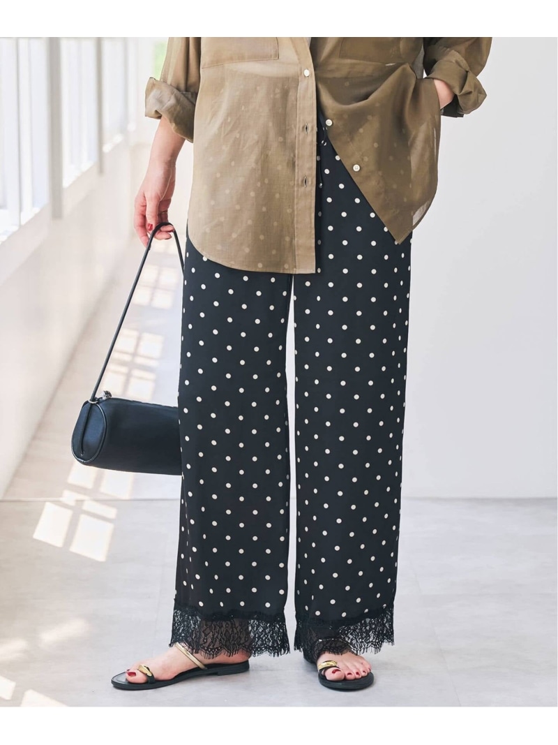 《セットアップ可》レースドッキングドットサテンパンツ Spick \u0026 Span スピックアンドスパン ズボン下 余分の物のズボン下 黒いこと【貨物輸送無料】[ Fashion]
