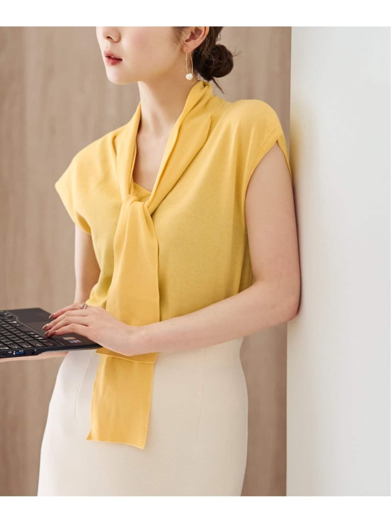 シルクフィールボウタイニット NOBLE ノーブル トップス ニット イエロー ピンク ブラウン【送料無料】[ Fashion]
