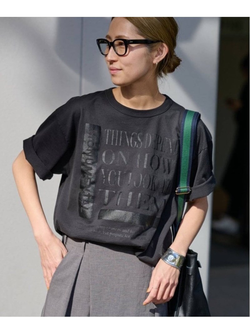 ≪WEB+構成要素バス発着場制限事項/ 加えること≫PRINT TEE 2 FRAMeWORK 枠組み細工物 トップス カットソー・ティーシャツ 薄墨色【貨物輸送無料】[ Fashion]