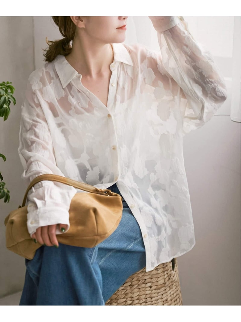 HYU フラワージャガードシャツ Spick & Span スピックアンドスパン トップス シャツ・ブラウス ホワイト ベージュ【送料無料】[ Fashion]