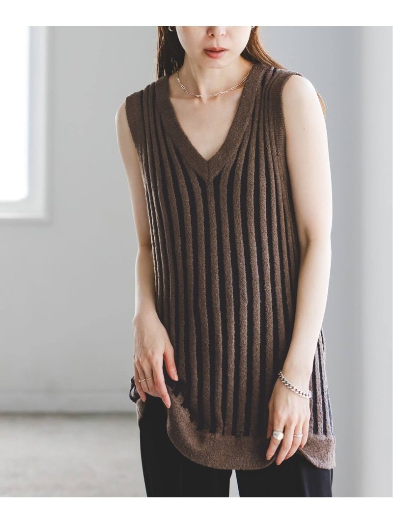 《取って置く・NOBLE別注色つや》PROVOKE/プロヴォーク loopyarn stripe vest NOBLE 否ブル トップス より良い・ジレ ベージュ 赤銅色【此れから取って置く】*【貨物輸送無料】[ Fashion]