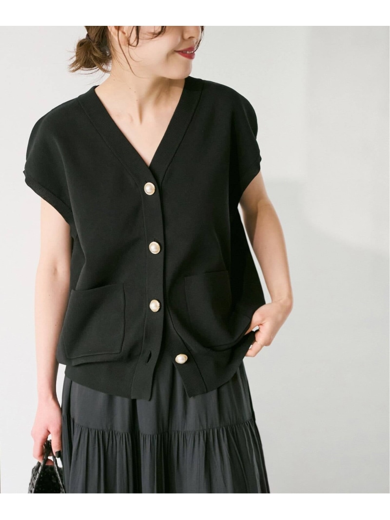 《一部店舗+WEB限定予約》パールボタンウォッシャブルニットベスト Spick & Span スピックアンドスパン トップス ニット ブラウン ブラック ホワイト【先行予約】*【送料無料】[ Fashion]