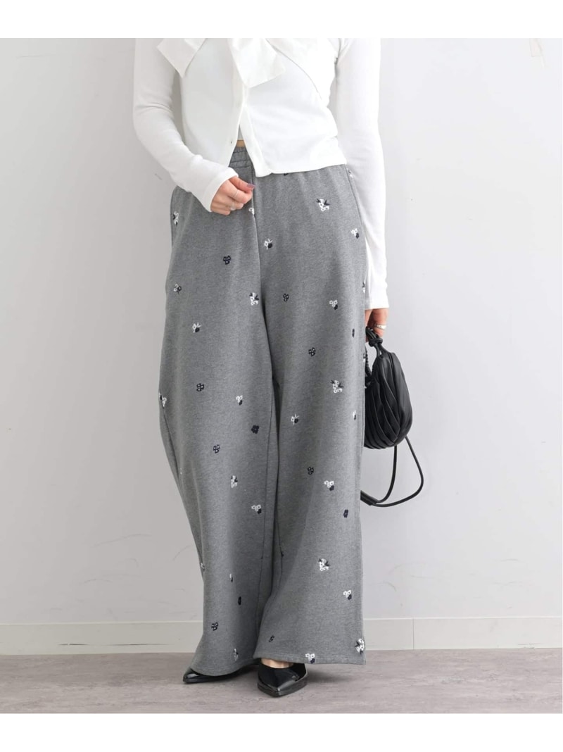 ルーズストレート刺繍スウェットパンツ U by SPICK&SPAN ユーバイスピックアンドスパン パンツ ジャージ・スウェットパンツ グレー【送料無料】[ Fashion]