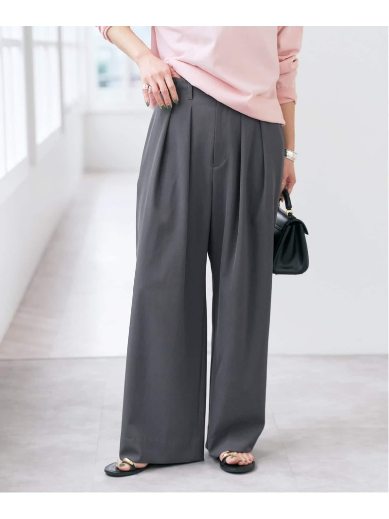 2タックワイドストレートパンツ Spick & Span スピックアンドスパン パンツ スラックス・ドレスパンツ グレー グリーン【送料無料】[ Fashion]